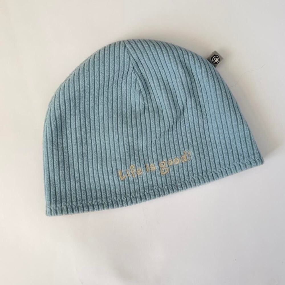 Life is Good Reversible Blue & Cream Beanie